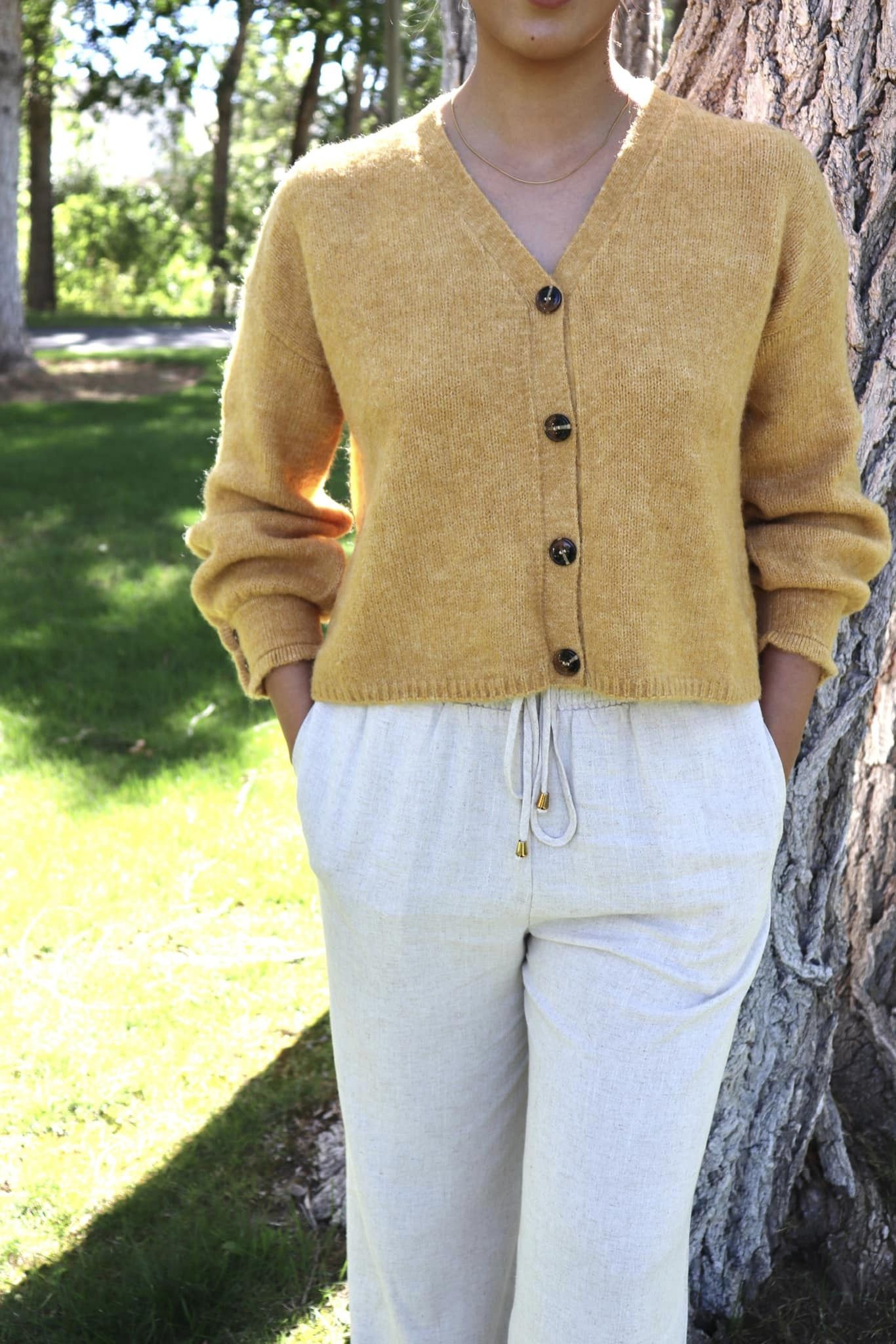 Annie Crop Cozy Cardigan in Yellow Mustard