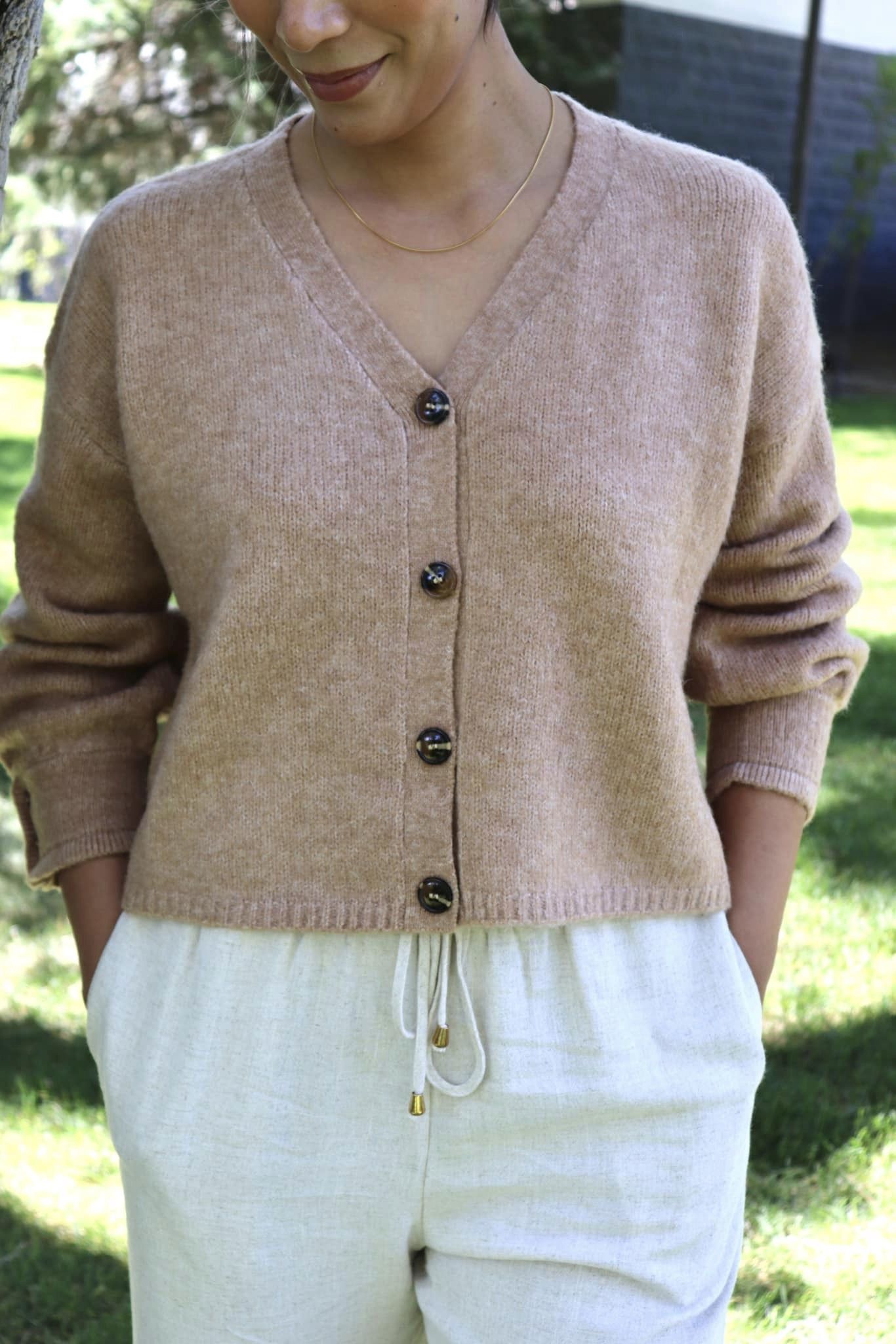 Annie Crop Cozy Cardigan in Mocha