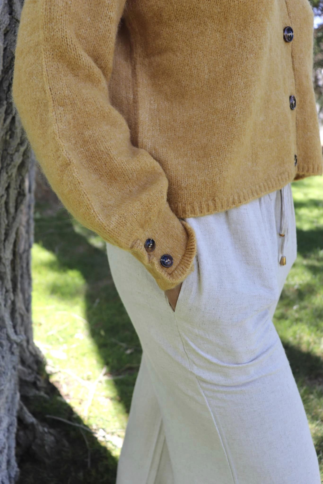 Annie Crop Cozy Cardigan in Yellow Mustard