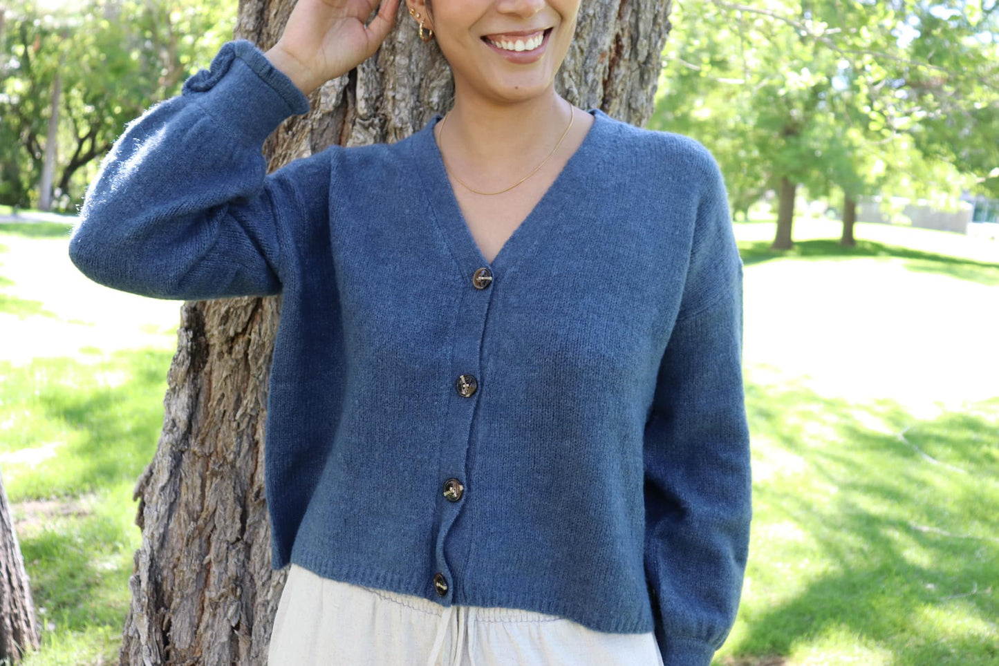 Annie Crop Cozy Cardigan in Blue