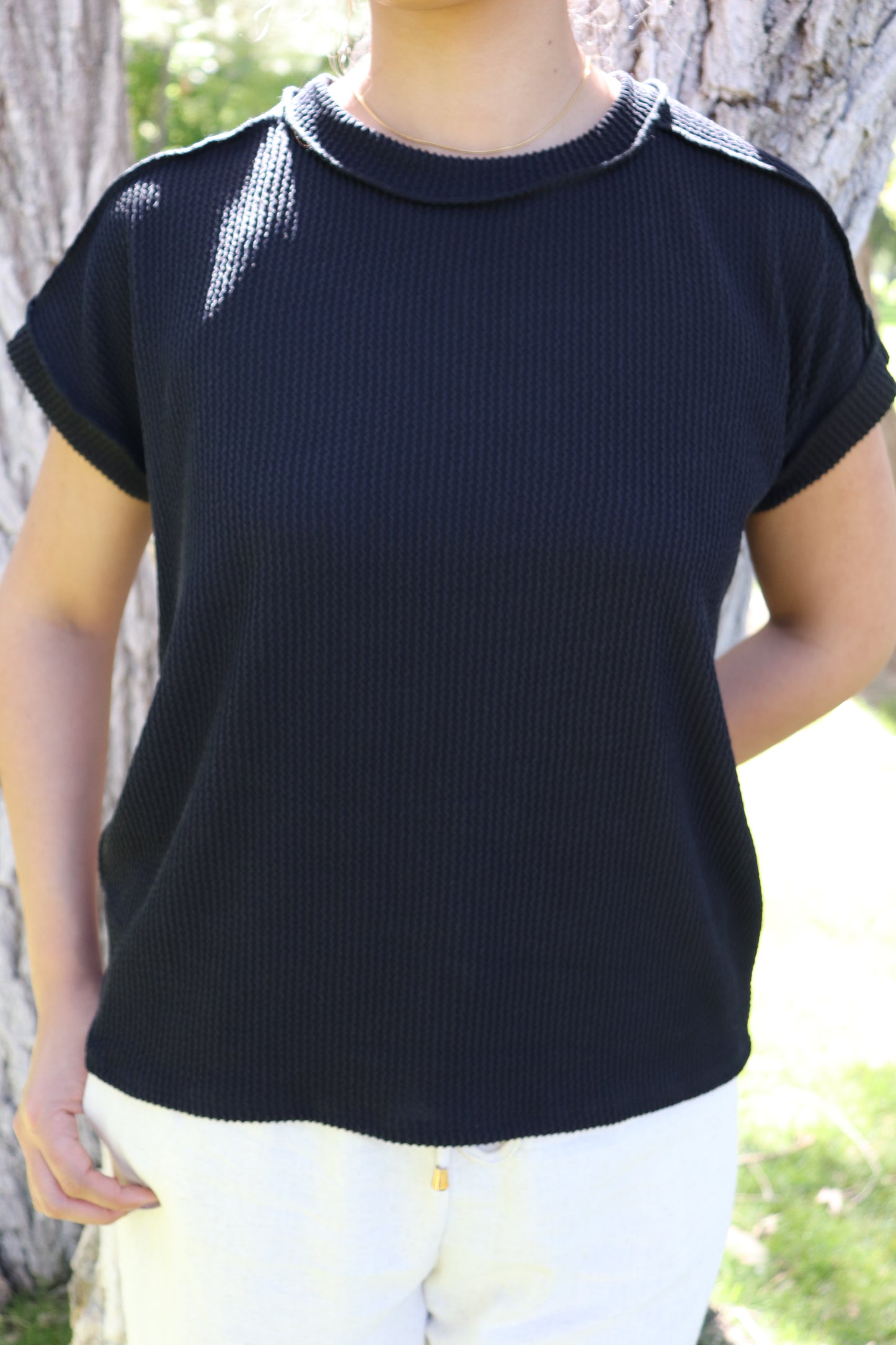 Ashley Black Top Exposed Seam