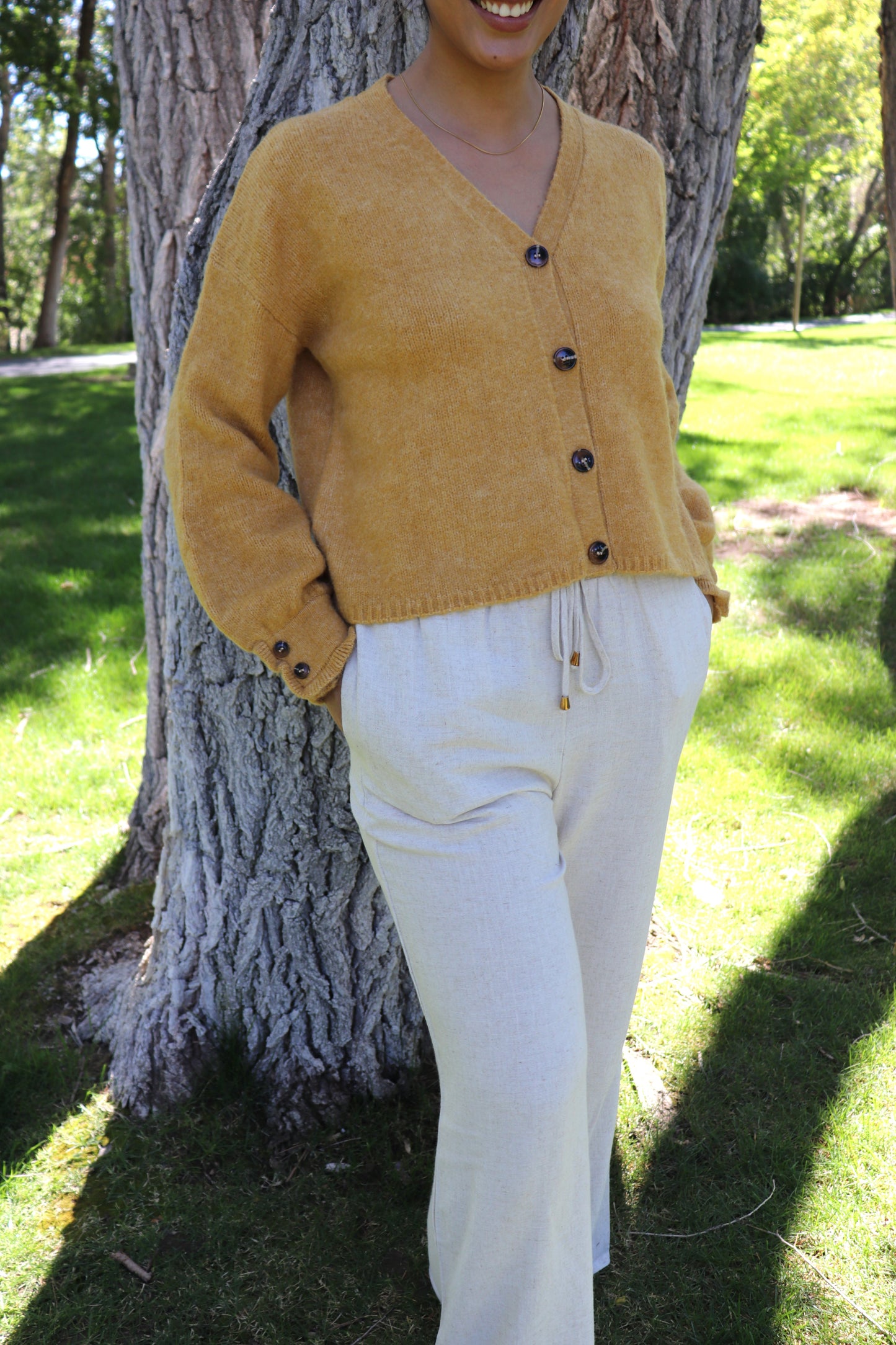 Annie Crop Cozy Cardigan in Yellow Mustard