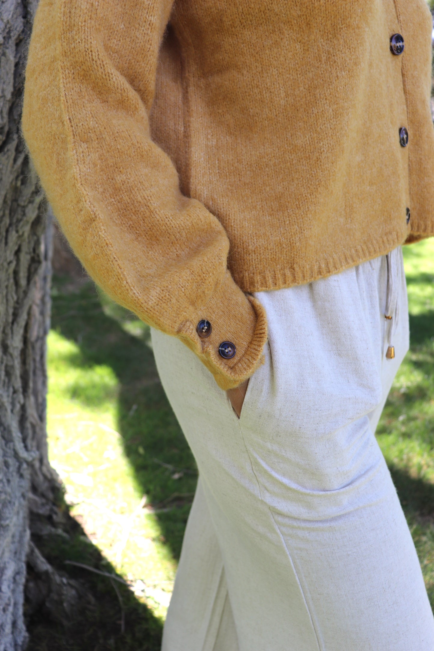 Annie Crop Cozy Cardigan in Yellow Mustard