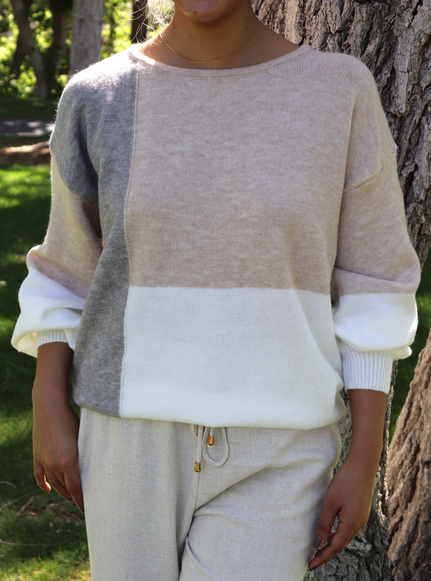 Oatmeal Coloblock pullover